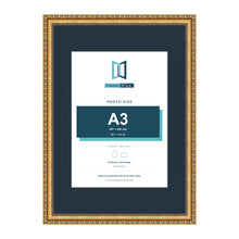 Louis Range Gold Picture, Photo & Poster Frame with Pacific Blue Mount - A2 Frame for A3 Photo, Gold