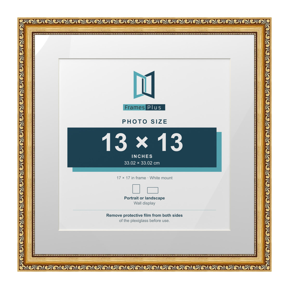 Louis Range Gold Picture, Photo & Poster Frame with White Mount - 17x17" Frame for 13x13" Photo, Gold