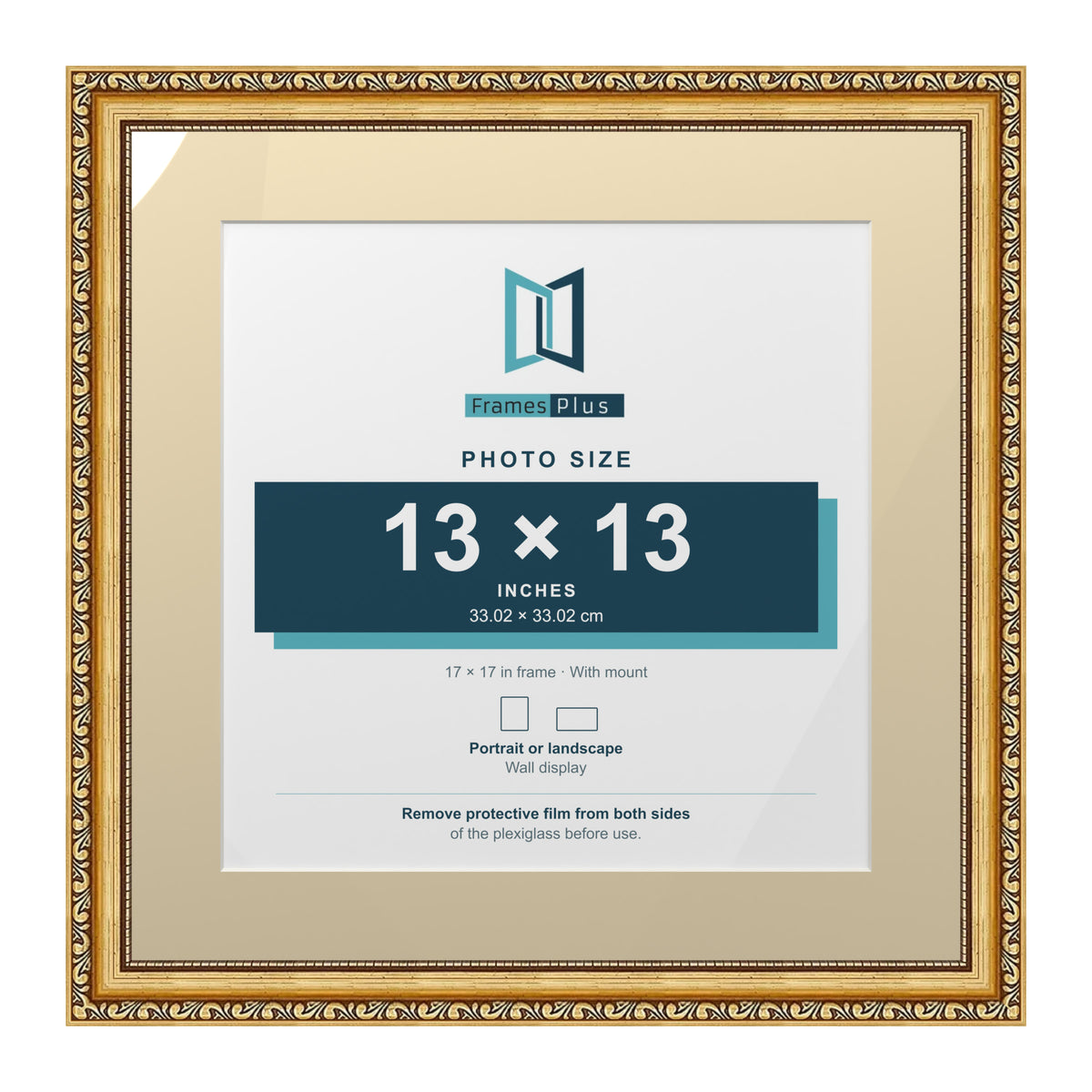 Louis Range Gold Picture, Photo & Poster Frame with Ivory Mount - 17x17" Frame for 13x13" Photo, Gold