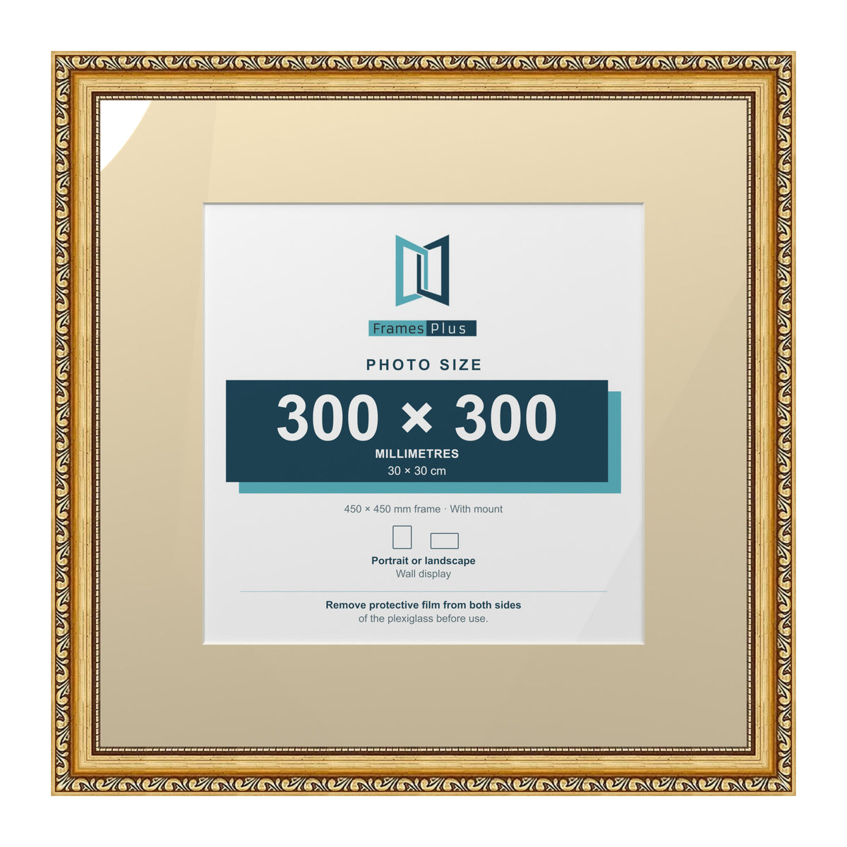 Louis Range Gold Picture, Photo & Poster Frame with Ivory Mount - 45x45cm Frame for 30x30cm Photo, Gold