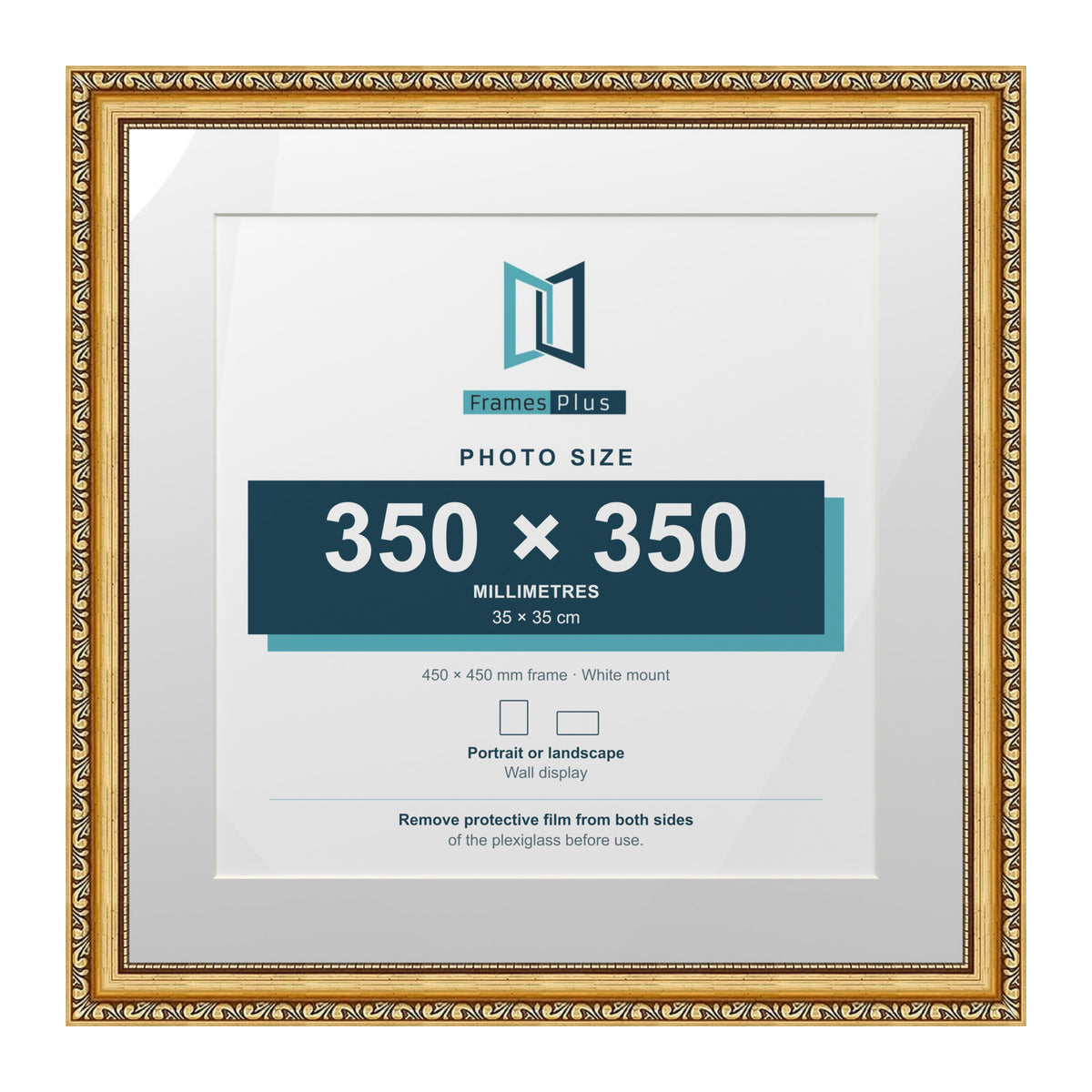 Louis Range Gold Picture, Photo & Poster Frame with White Mount - 45x45cm Frame for 35x35cm Photo, Gold