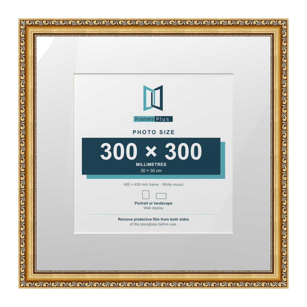 Louis Range Gold Picture, Photo & Poster Frame with White Mount - 45x45cm Frame for 30x30cm Photo, Gold