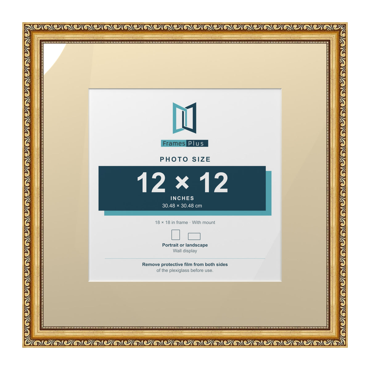 Louis Range Gold Picture, Photo & Poster Frame with Ivory Mount - 18x18" Frame for 12x12" Photo, Gold