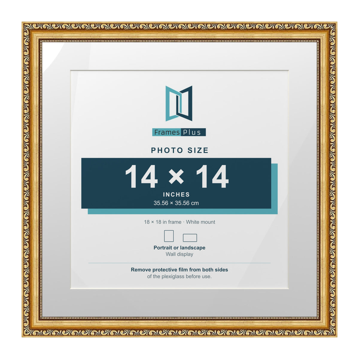 Louis Range Gold Picture, Photo & Poster Frame with White Mount - 18x18" Frame for 14x14" Photo, Gold