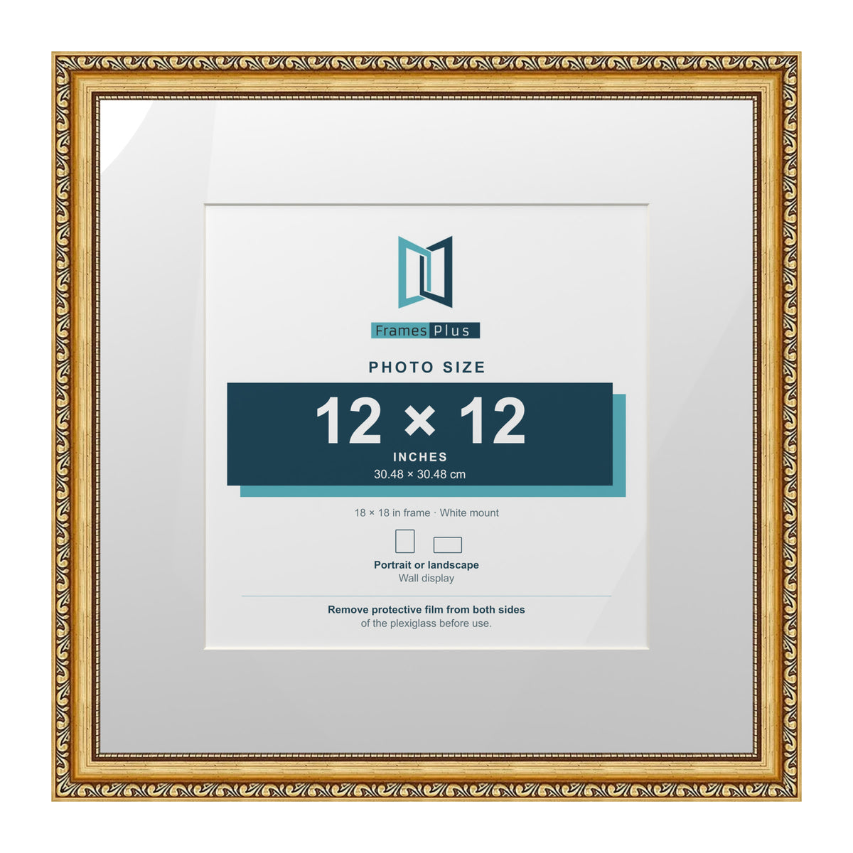Louis Range Gold Picture, Photo & Poster Frame with White Mount - 18x18" Frame for 12x12" Photo, Gold