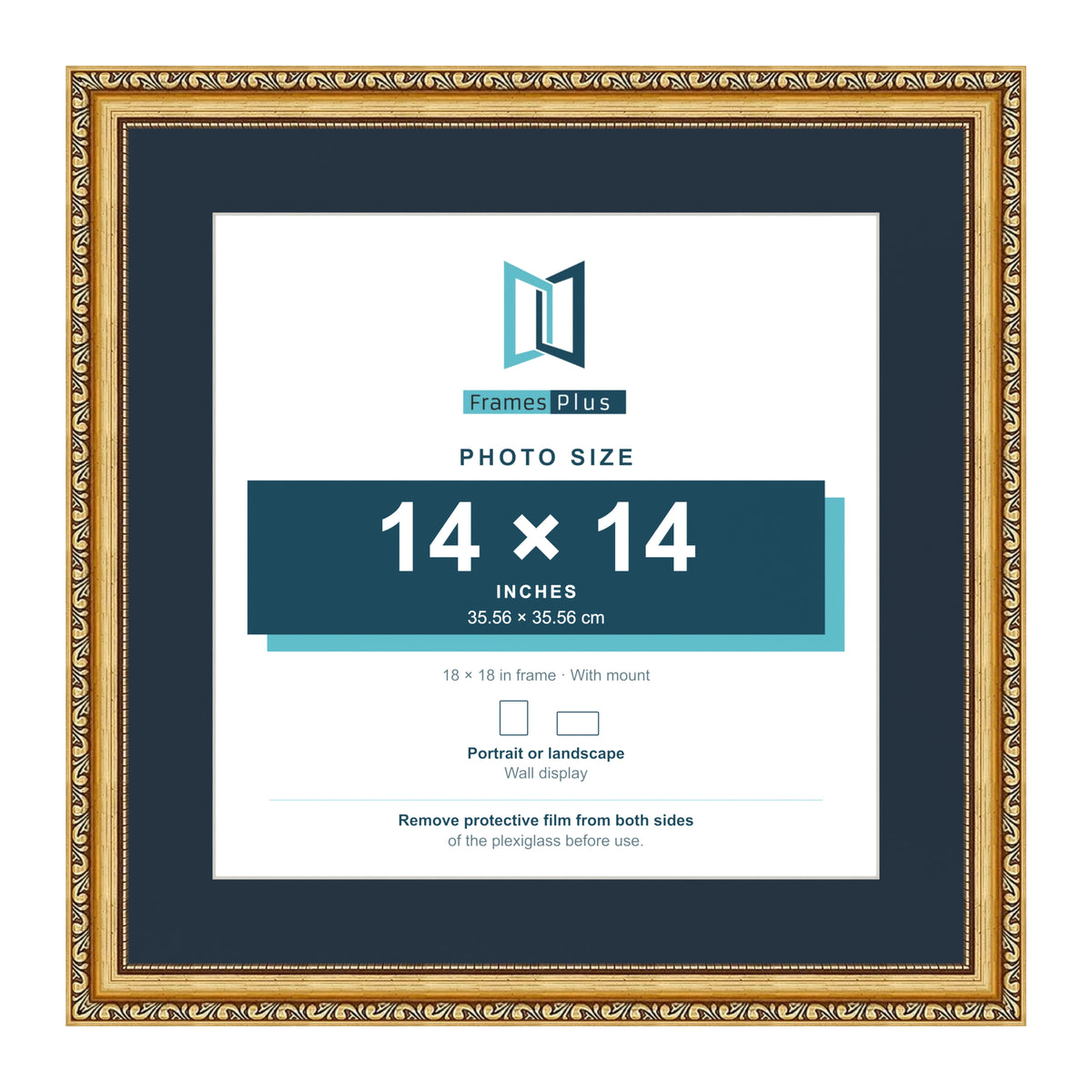 Louis Range Gold Picture, Photo & Poster Frame with Pacific Blue Mount - 18x18" Frame for 14x14" Photo, Gold