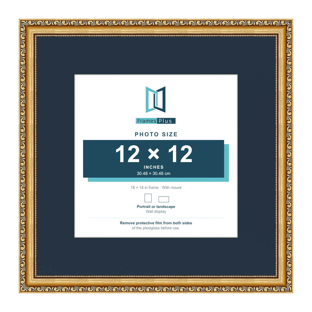 Louis Range Gold Picture, Photo & Poster Frame with Pacific Blue Mount - 18x18" Frame for 12x12" Photo, Gold