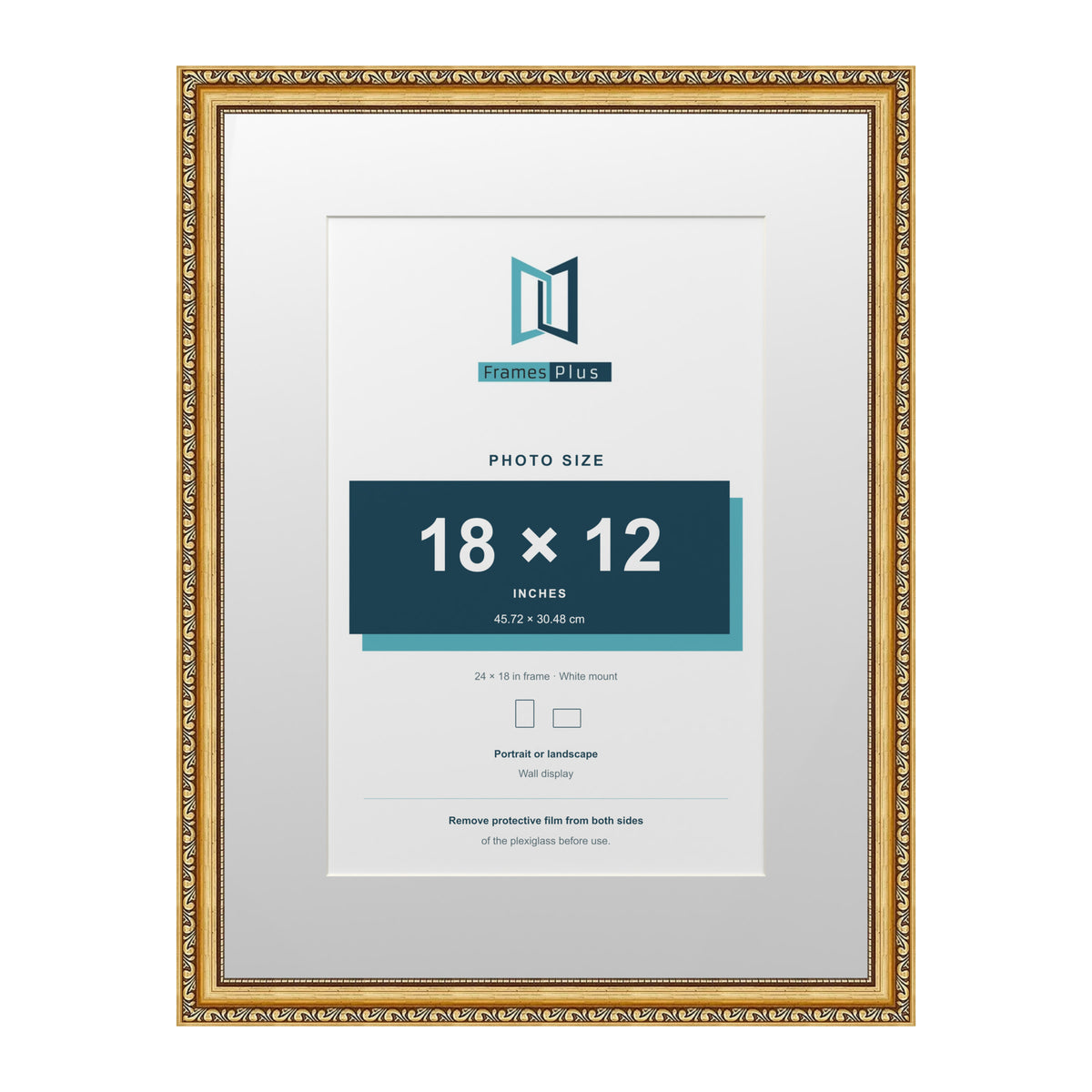 Louis Range Gold Picture, Photo & Poster Frame with White Mount - 24x18" Frame for 18x12" Photo, Gold