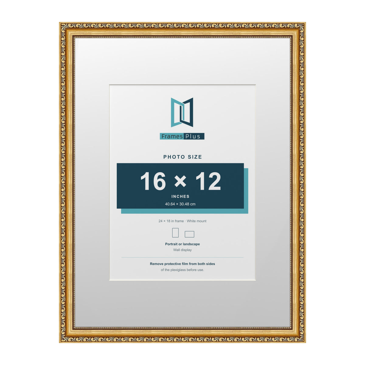 Louis Range Gold Picture, Photo & Poster Frame with White Mount - 24x18" Frame for 16x12" Photo, Gold