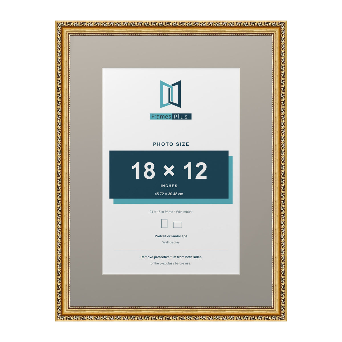 Louis Range Gold Picture, Photo & Poster Frame with Dawn Grey Mount - 24x18" Frame for 18x12" Photo, Gold