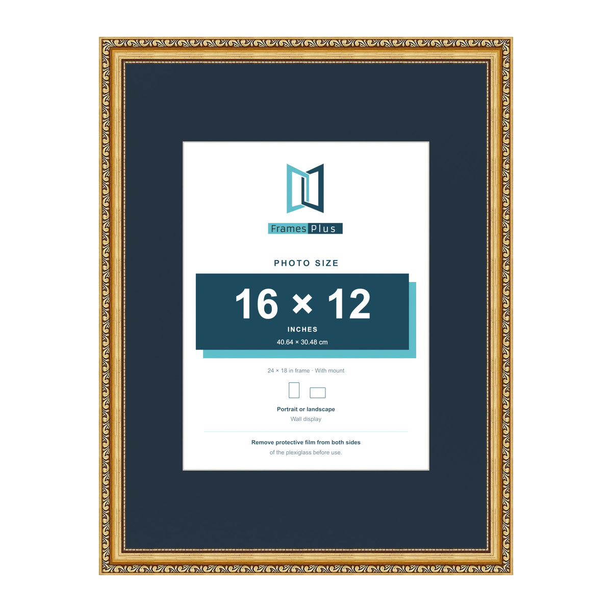 Louis Range Gold Picture, Photo & Poster Frame with Pacific Blue Mount - 24x18" Frame for 16x12" Photo, Gold