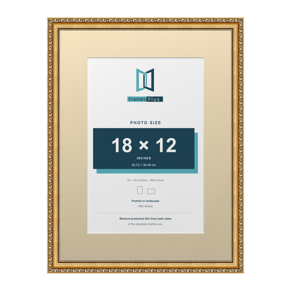 Louis Range Gold Picture, Photo & Poster Frame with Ivory Mount - 24x18" Frame for 18x12" Photo, Gold