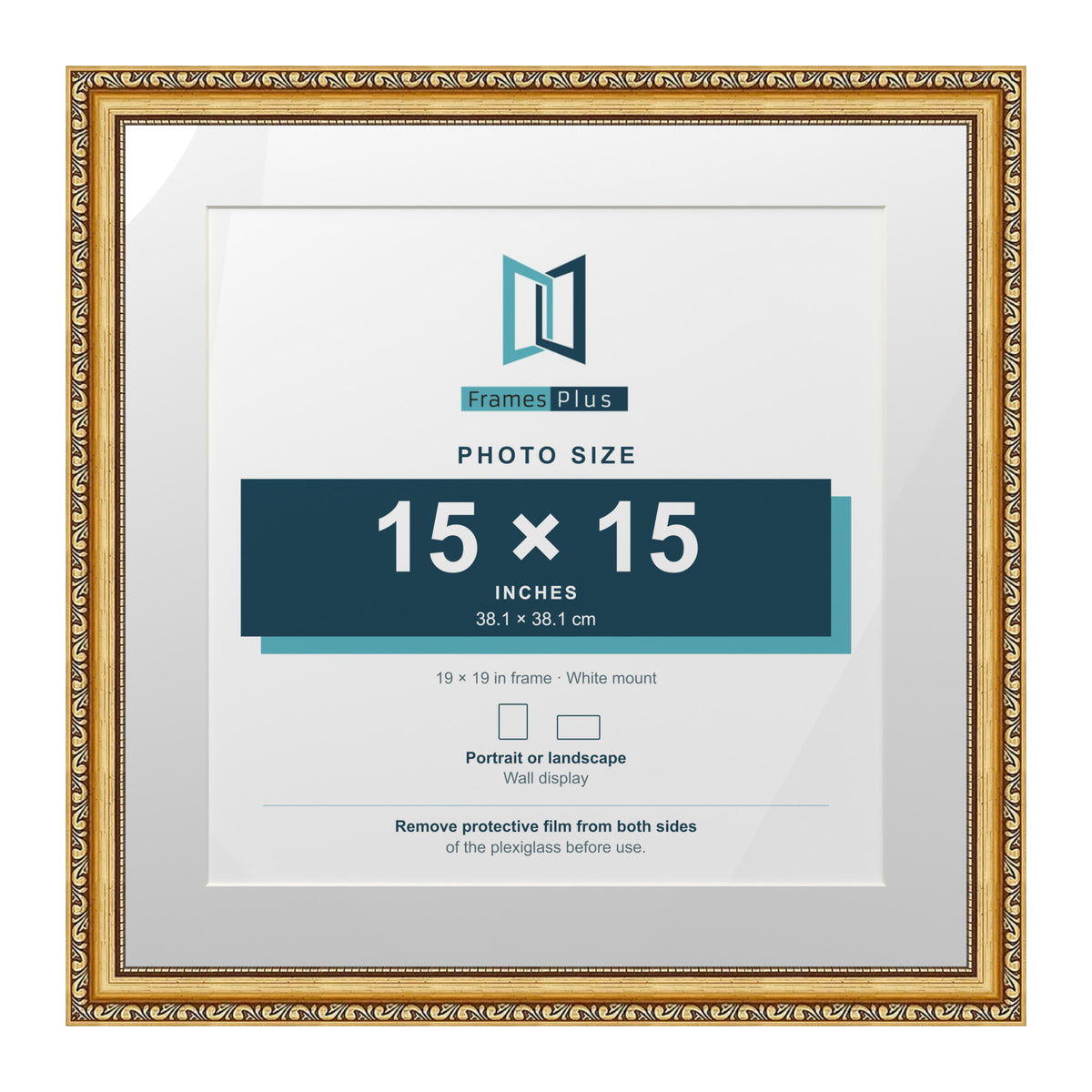 Louis Range Gold Picture, Photo & Poster Frame with White Mount - 19x19" Frame for 15x15" Photo, Gold