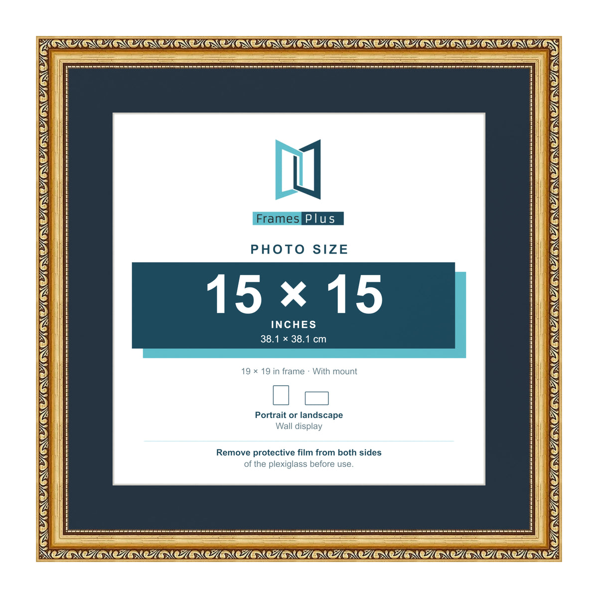 Louis Range Gold Picture, Photo & Poster Frame with Pacific Blue Mount - 19x19" Frame for 15x15" Photo, Gold