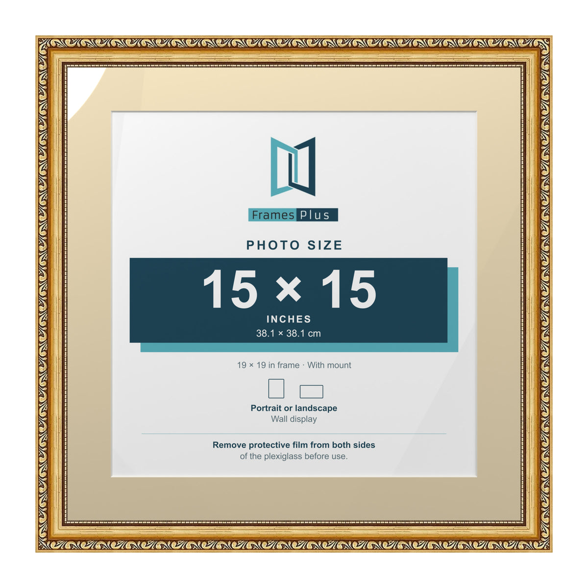 Louis Range Gold Picture, Photo & Poster Frame with Ivory Mount - 19x19" Frame for 15x15" Photo, Gold