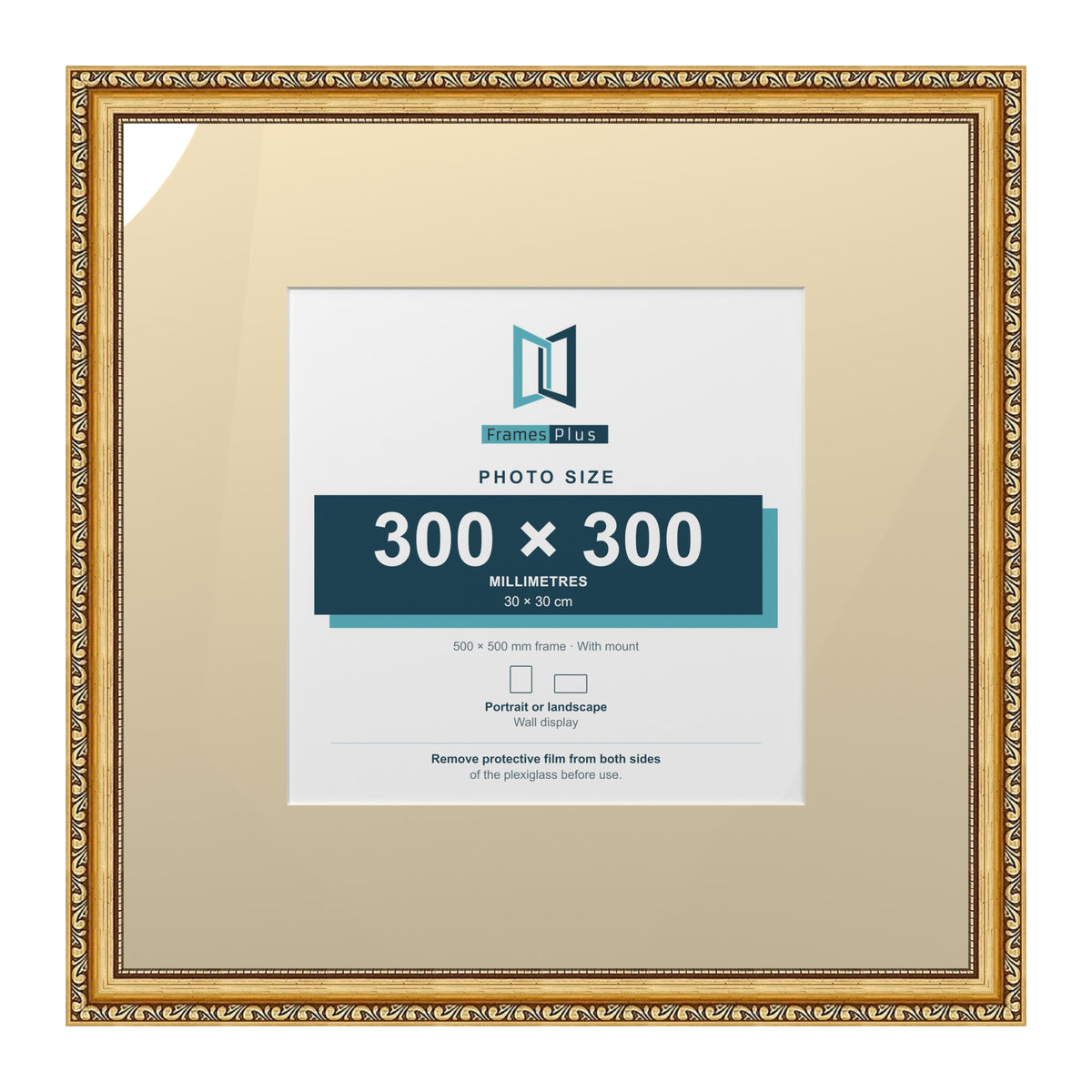 Louis Range Gold Picture, Photo & Poster Frame with Ivory Mount - 50x50cm Frame for 30x30cm Photo, Gold
