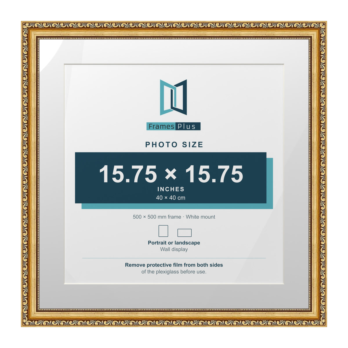 Louis Range Gold Picture, Photo & Poster Frame with White Mount - 50x50cm Frame for 40x40cm Photo, Gold
