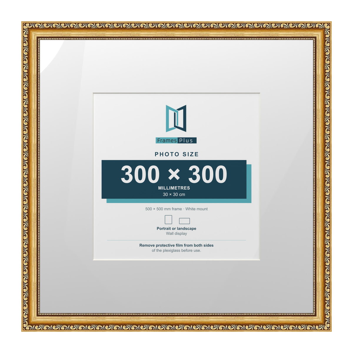 Louis Range Gold Picture, Photo & Poster Frame with White Mount - 50x50cm Frame for 30x30cm Photo, Gold
