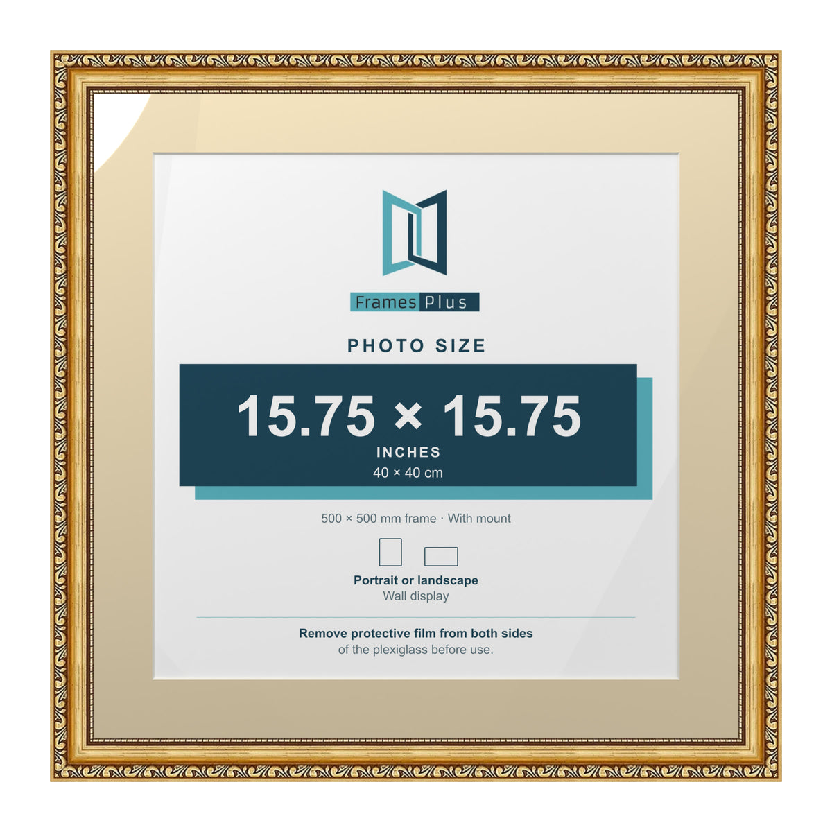 Louis Range Gold Picture, Photo & Poster Frame with Ivory Mount - 50x50cm Frame for 40x40cm Photo, Gold