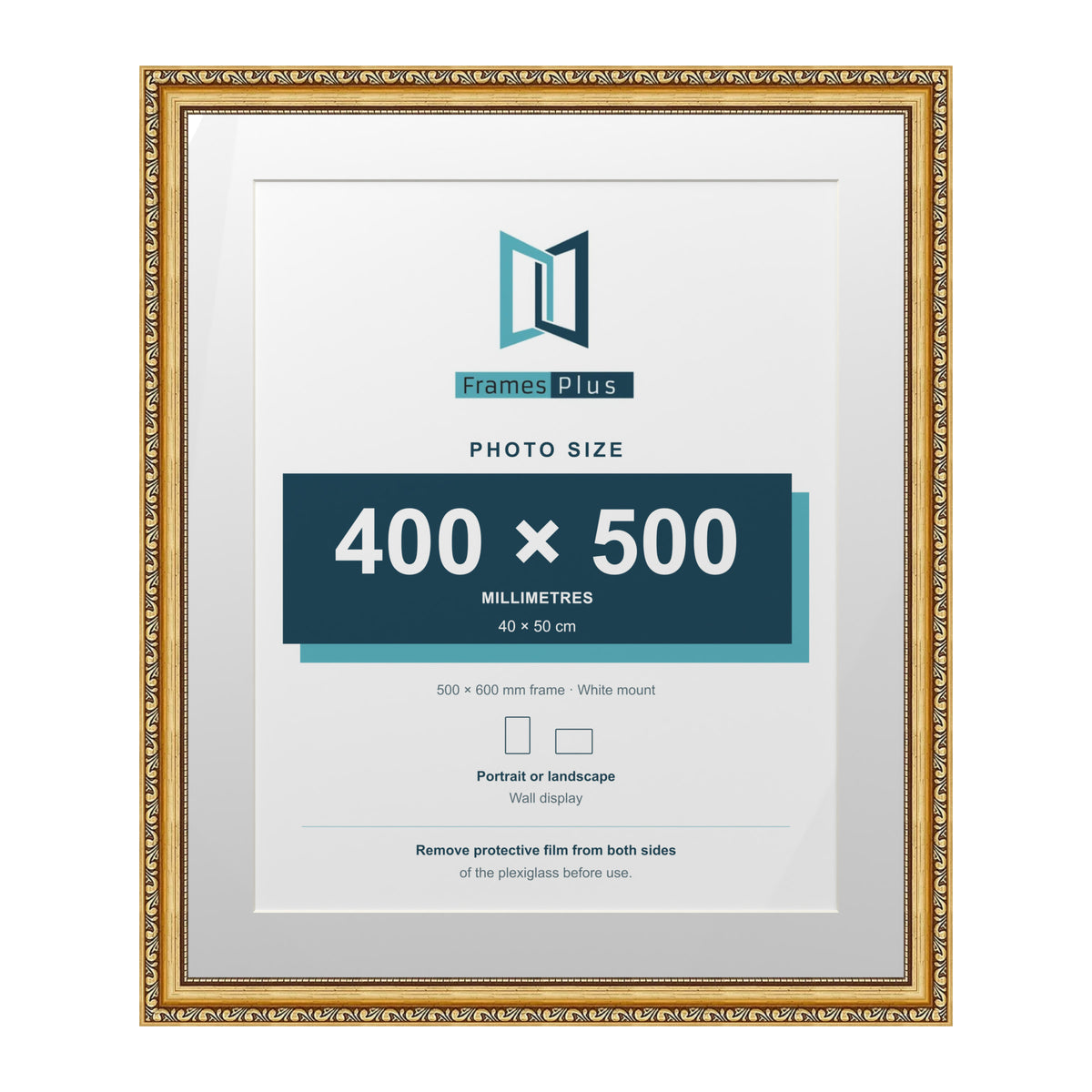 Louis Range Gold Picture, Photo & Poster Frame with White Mount - 60x50cm Frame for 50x40cm Photo, Gold
