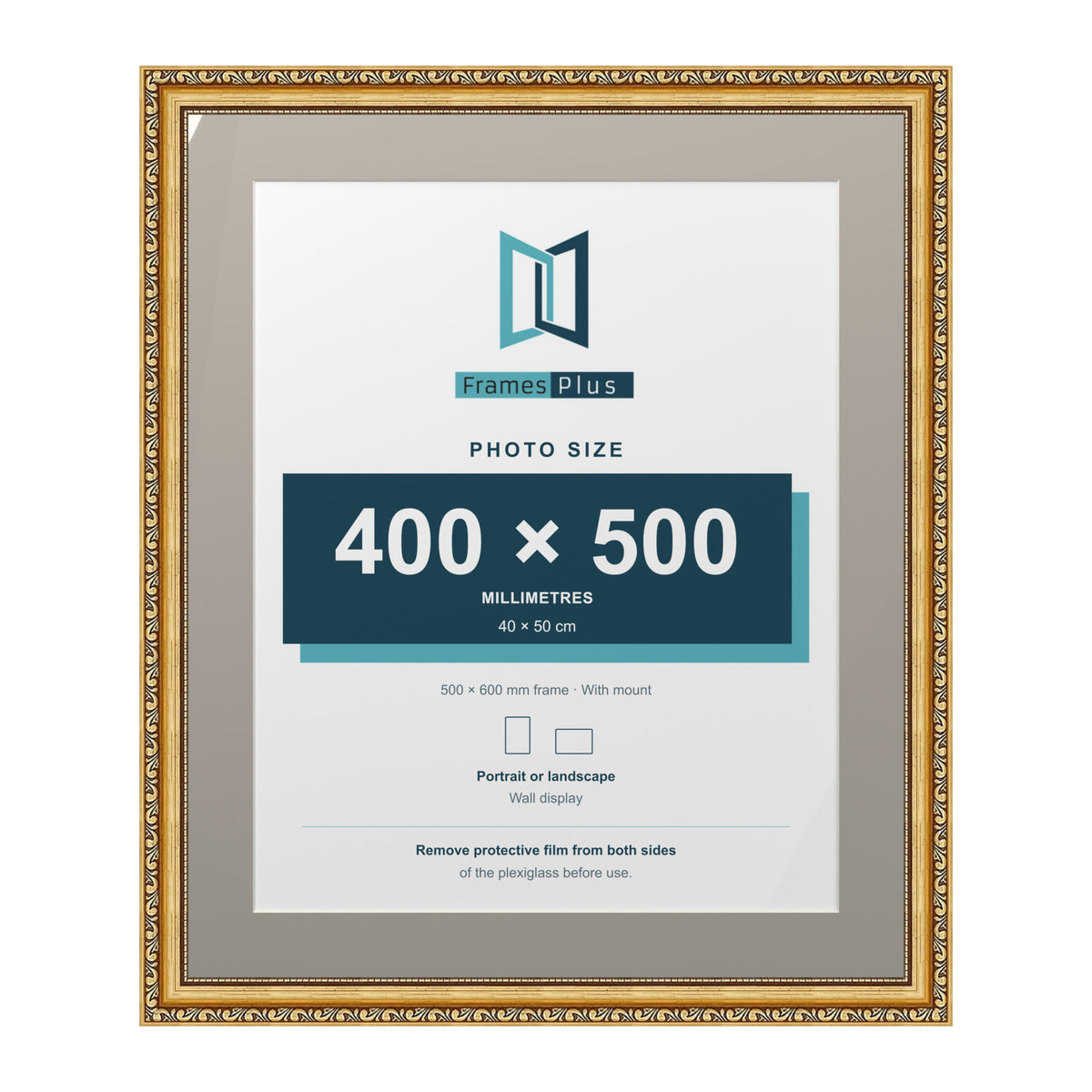 Louis Range Gold Picture, Photo & Poster Frame with Dawn Grey Mount - 60x50cm Frame for 50x40cm Photo, Gold