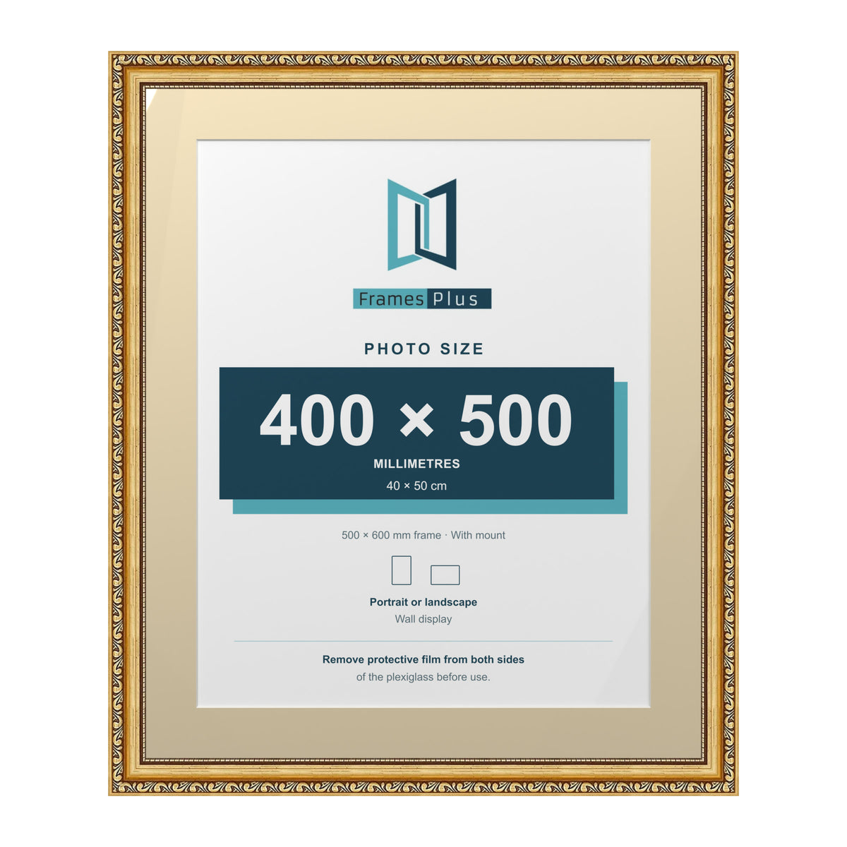 Louis Range Gold Picture, Photo & Poster Frame with Ivory Mount - 60x50cm Frame for 50x40cm Photo, Gold