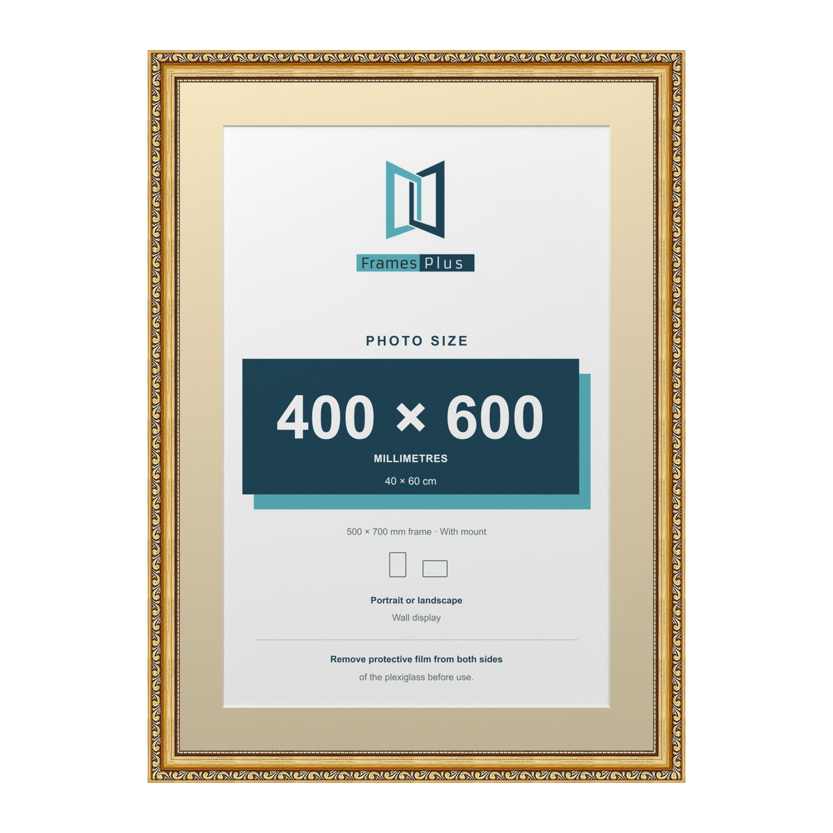 Louis Range Gold Picture, Photo & Poster Frame with Ivory Mount - 70x50cm Frame for 60x40cm Photo, Gold