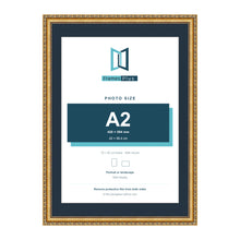 Louis Range Gold Picture, Photo & Poster Frame with Pacific Blue Mount - 70x50cm Frame for A2 Photo, Gold