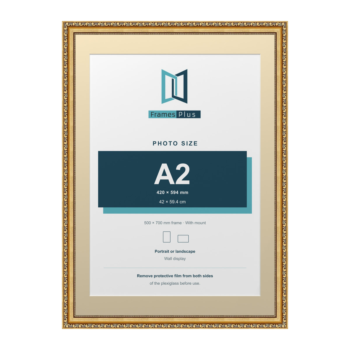 Louis Range Gold Picture, Photo & Poster Frame with Ivory Mount - 70x50cm Frame for A2 Photo, Gold