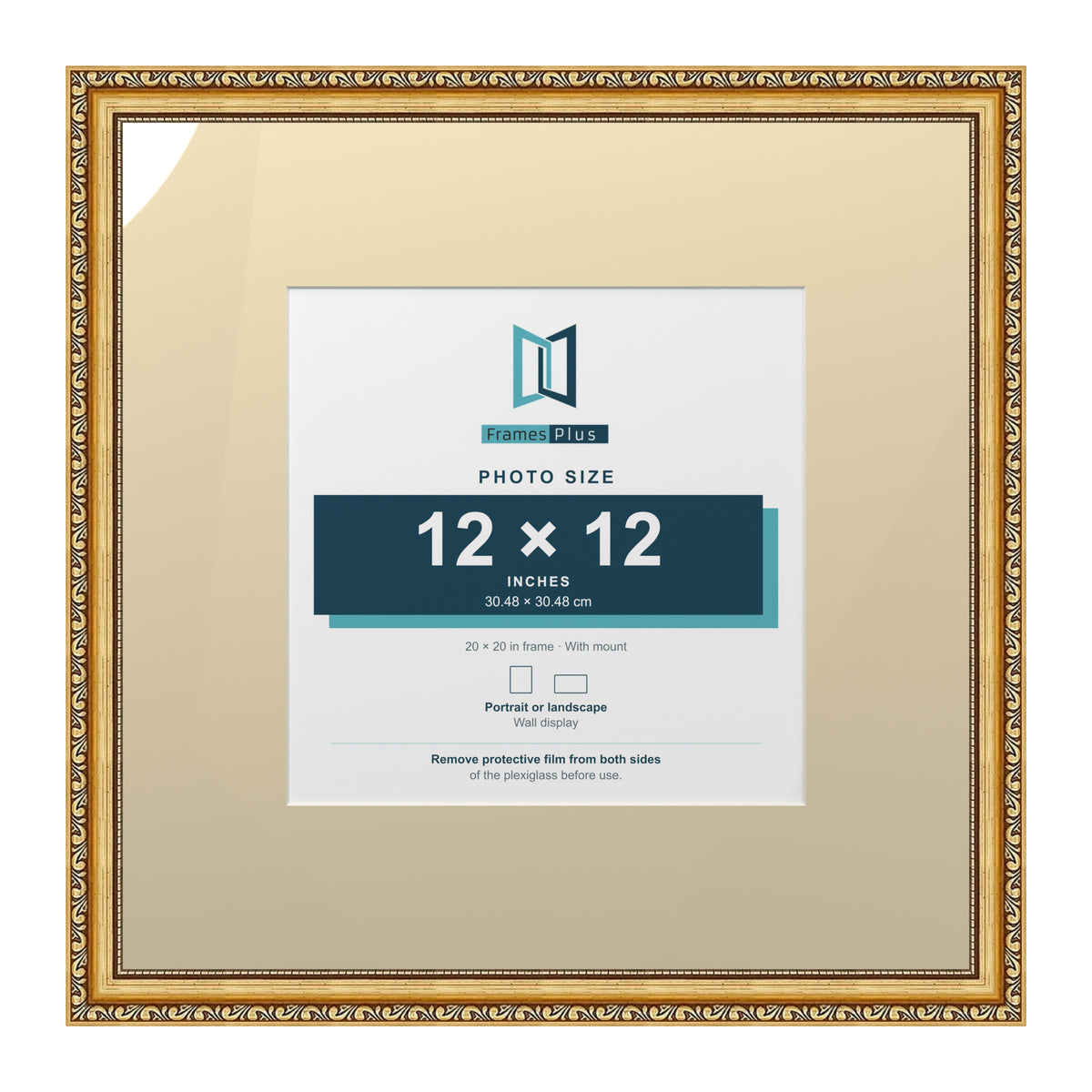Louis Range Gold Picture, Photo & Poster Frame with Ivory Mount - 20x20" Frame for 12x12" Photo, Gold