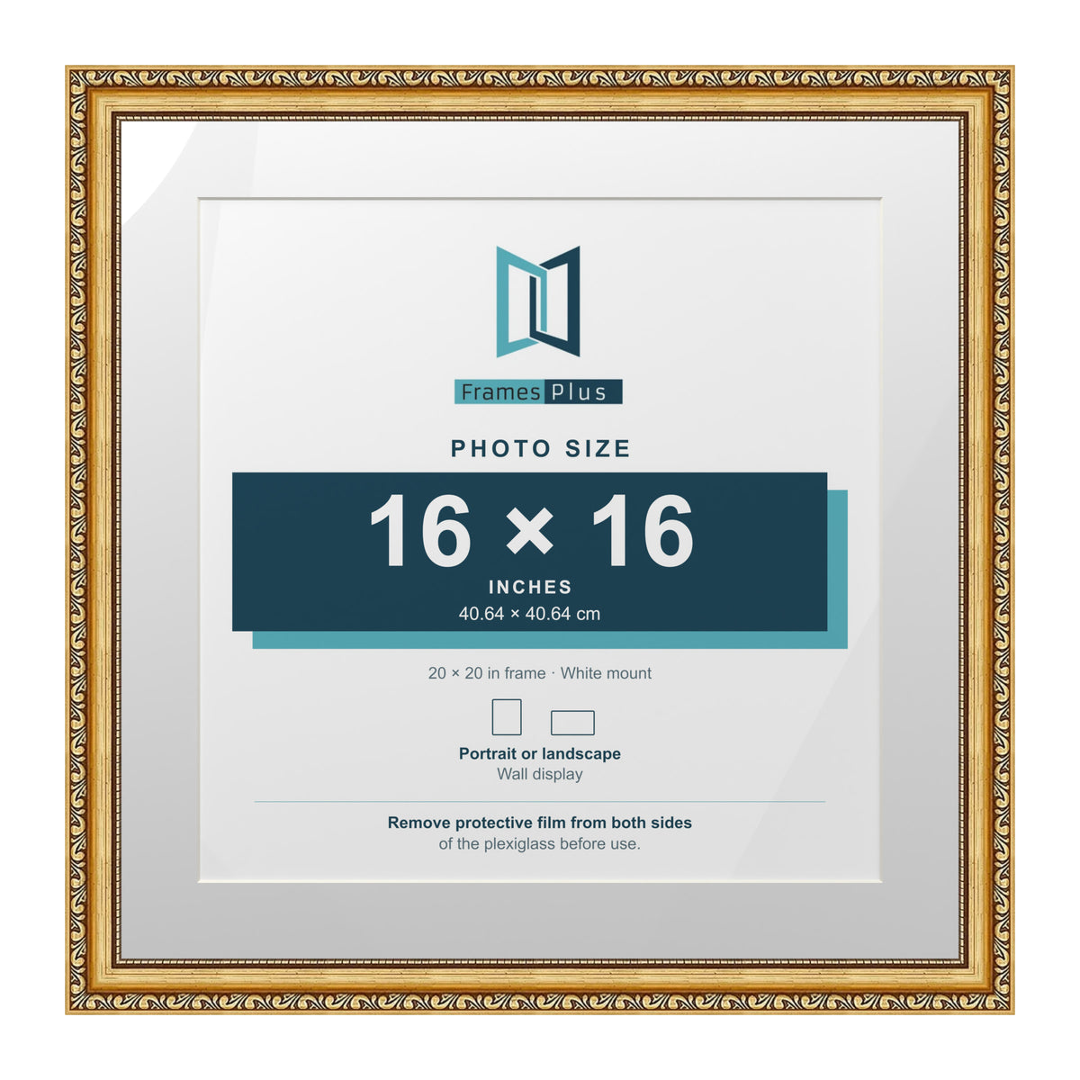 Louis Range Gold Picture, Photo & Poster Frame with White Mount - 20x20" Frame for 16x16" Photo, Gold