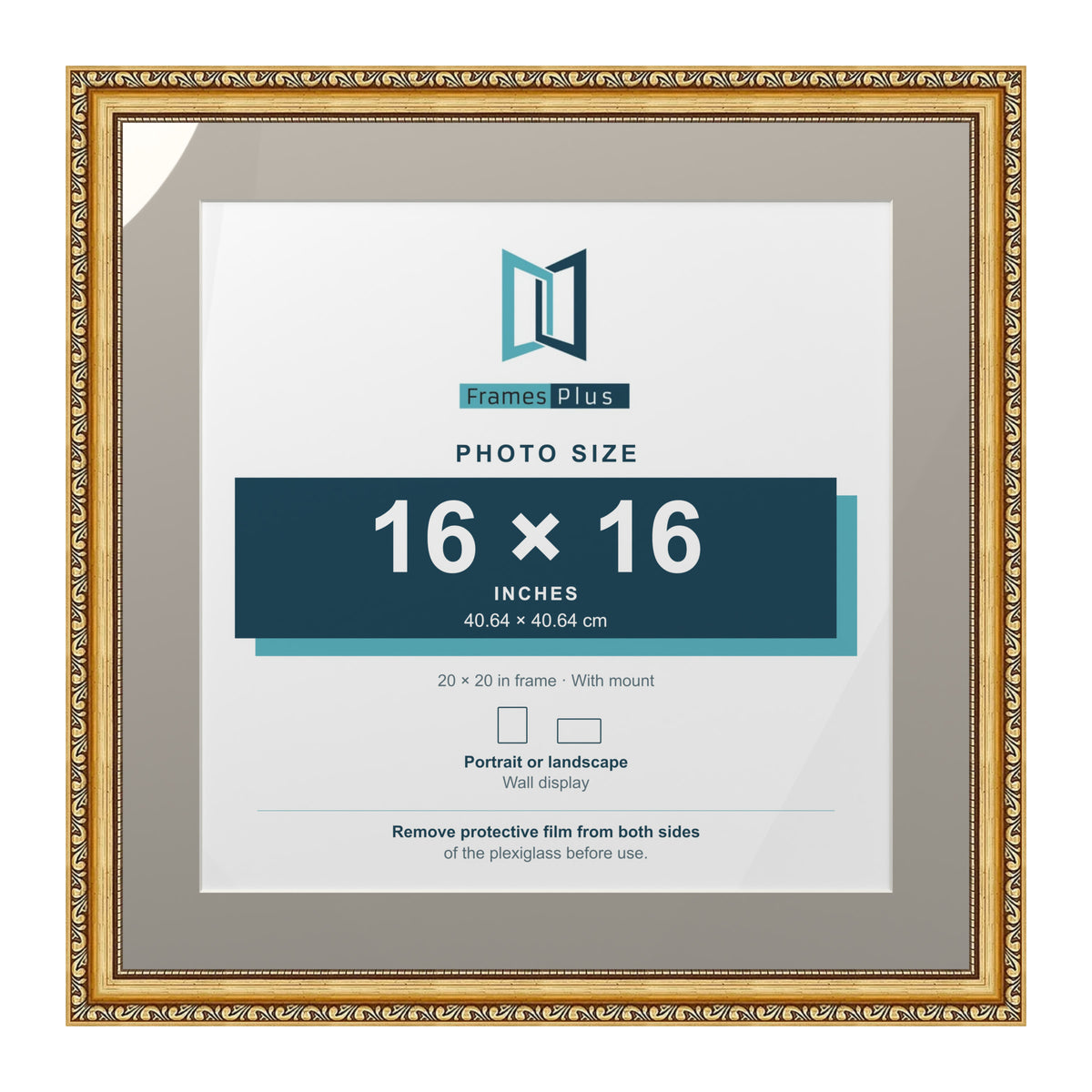 Louis Range Gold Picture, Photo & Poster Frame with Dawn Grey Mount - 20x20" Frame for 16x16" Photo, Gold