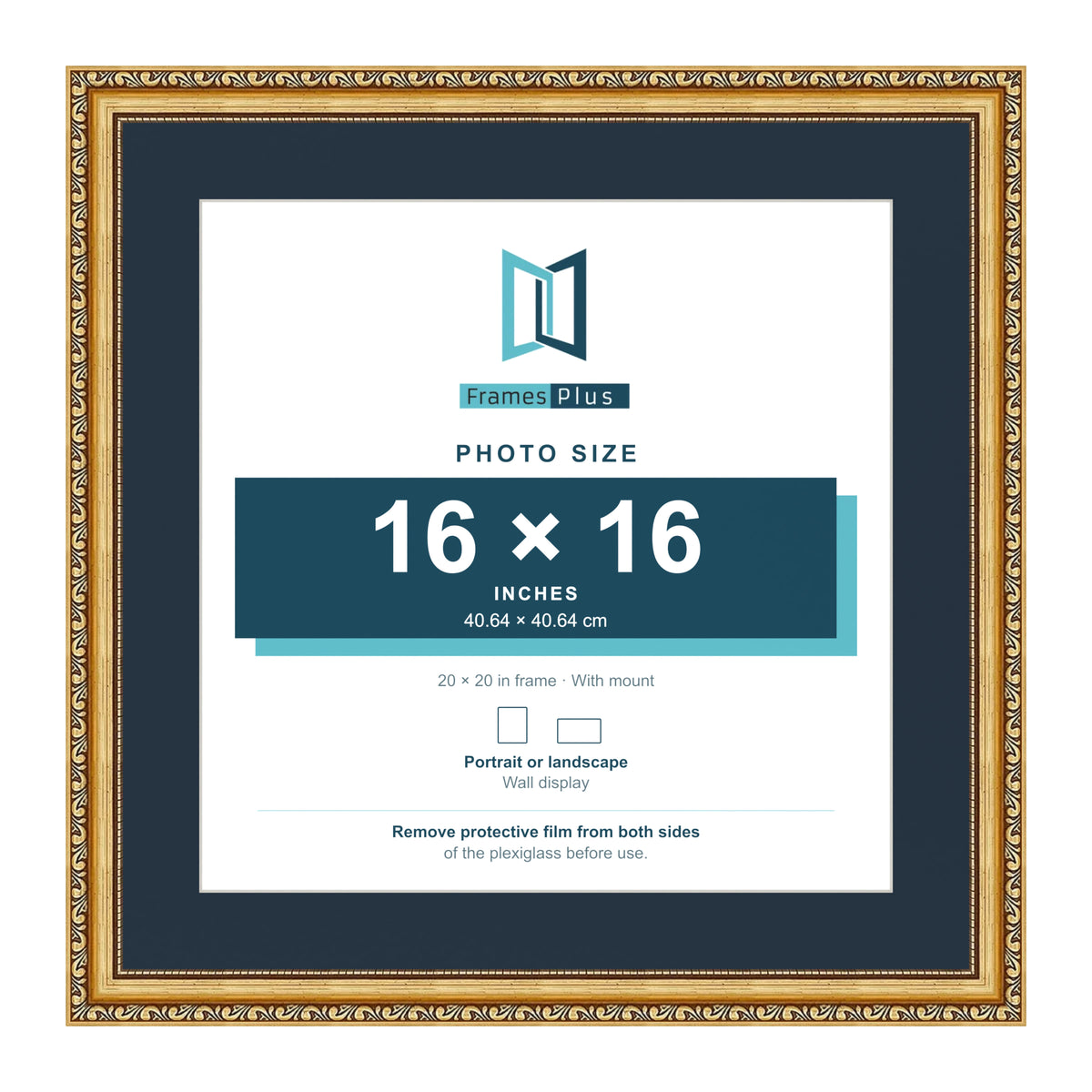 Louis Range Gold Picture, Photo & Poster Frame with Pacific Blue Mount - 20x20" Frame for 16x16" Photo, Gold