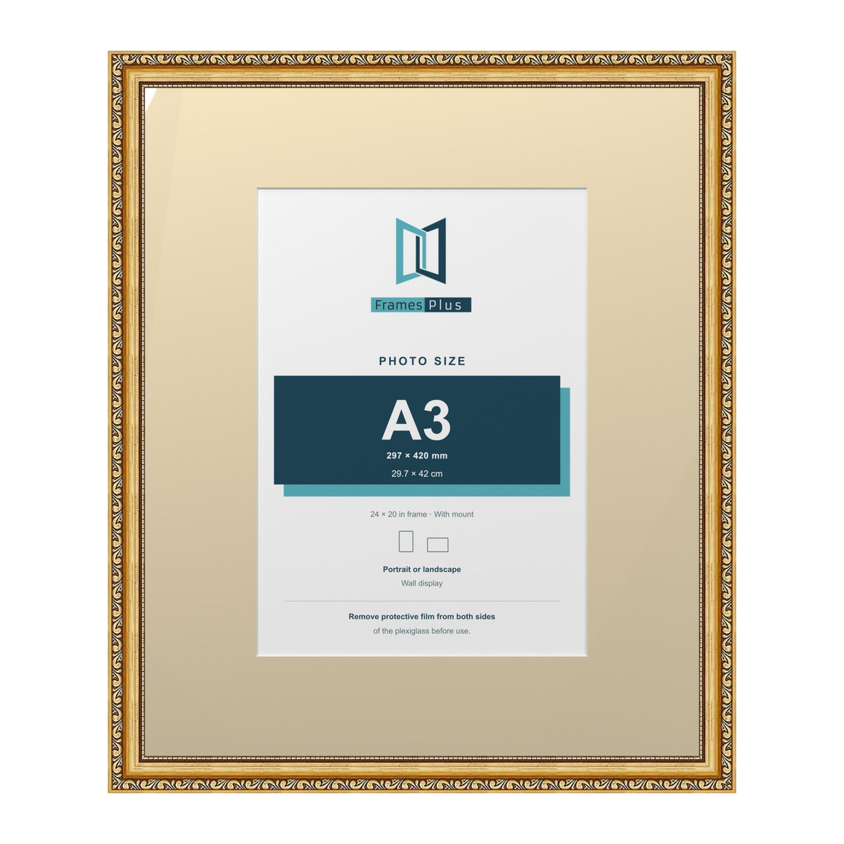 Louis Range Gold Picture, Photo & Poster Frame with Ivory Mount - 24x20" Frame for A3 Photo, Gold