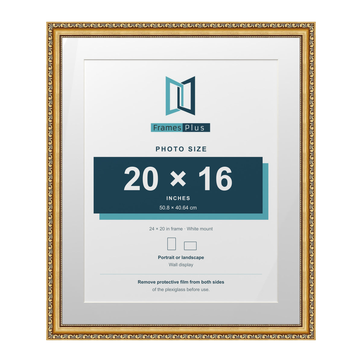 Louis Range Gold Picture, Photo & Poster Frame with White Mount - 24x20" Frame for 20x16" Photo, Gold