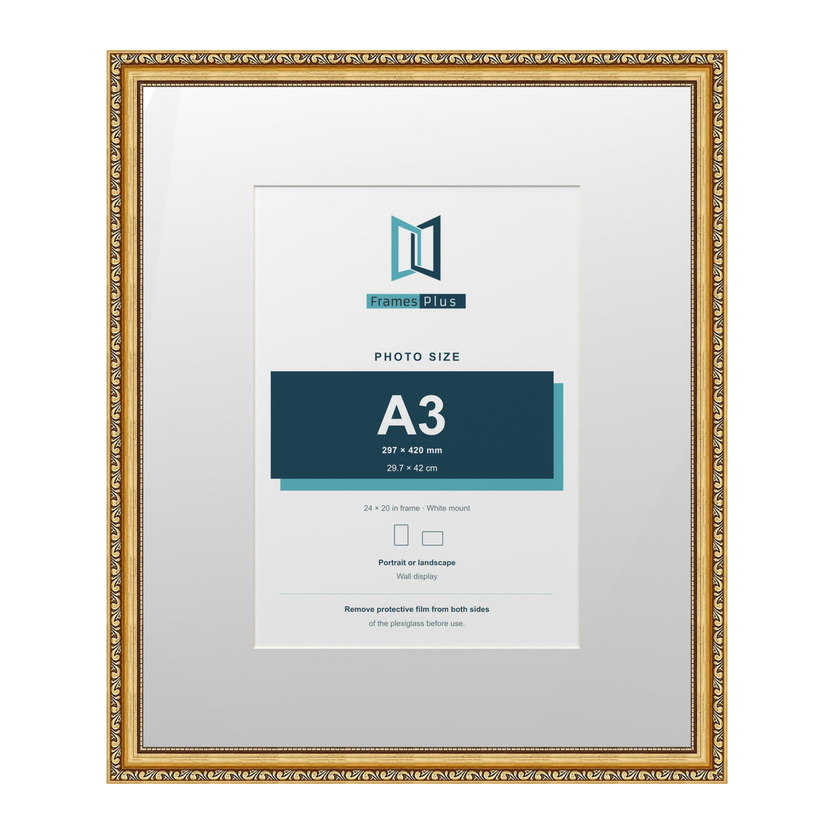 Louis Range Gold Picture, Photo & Poster Frame with White Mount - 24x20" Frame for A3 Photo, Gold