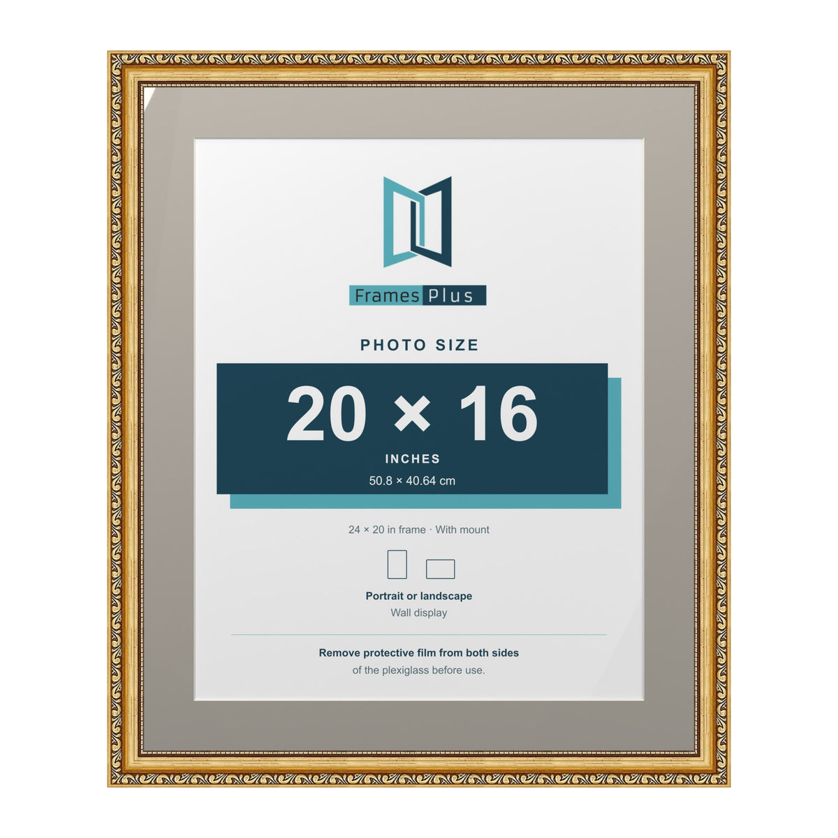 Louis Range Gold Picture, Photo & Poster Frame with Dawn Grey Mount - 24x20" Frame for 20x16" Photo, Gold