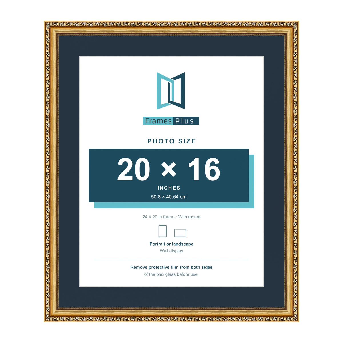 Louis Range Gold Picture, Photo & Poster Frame with Pacific Blue Mount - 24x20" Frame for 20x16" Photo, Gold