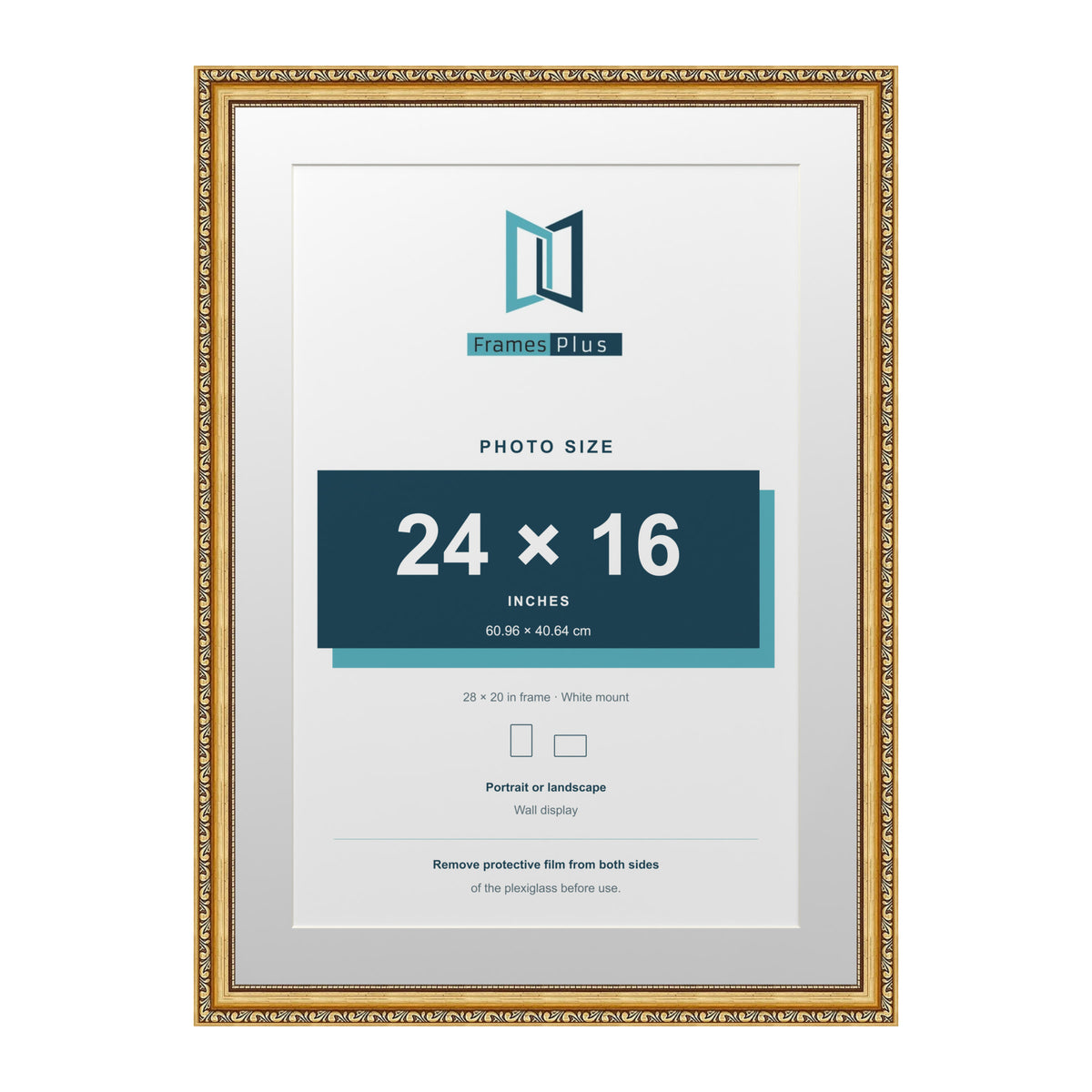 Louis Range Gold Picture, Photo & Poster Frame with White Mount - 28x20" Frame for 24x16" Photo, Gold