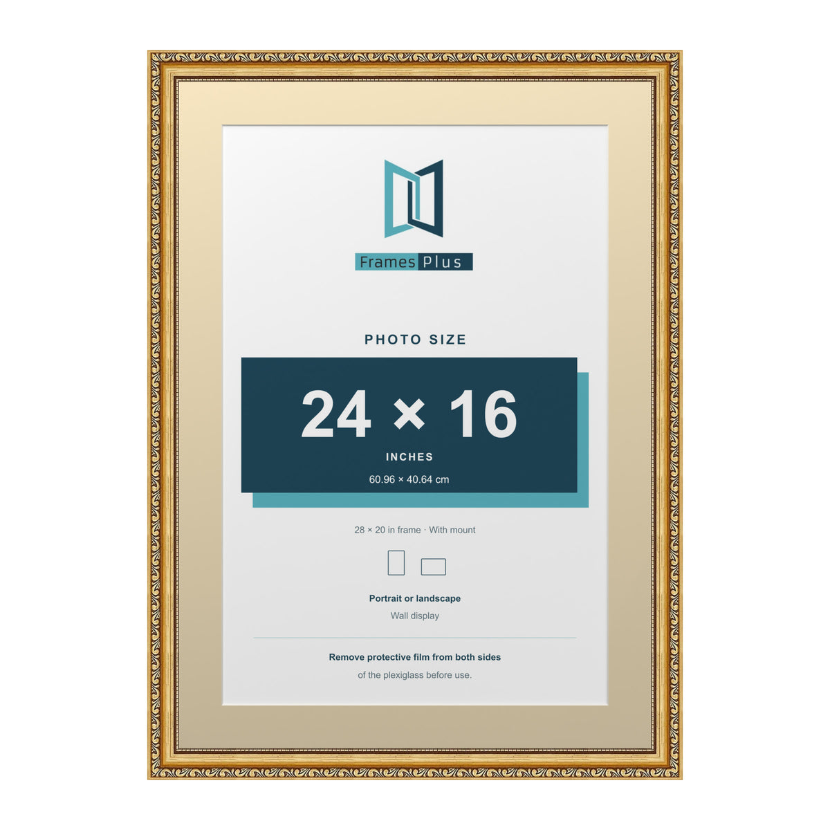 Louis Range Gold Picture, Photo & Poster Frame with Ivory Mount - 28x20" Frame for 24x16" Photo, Gold