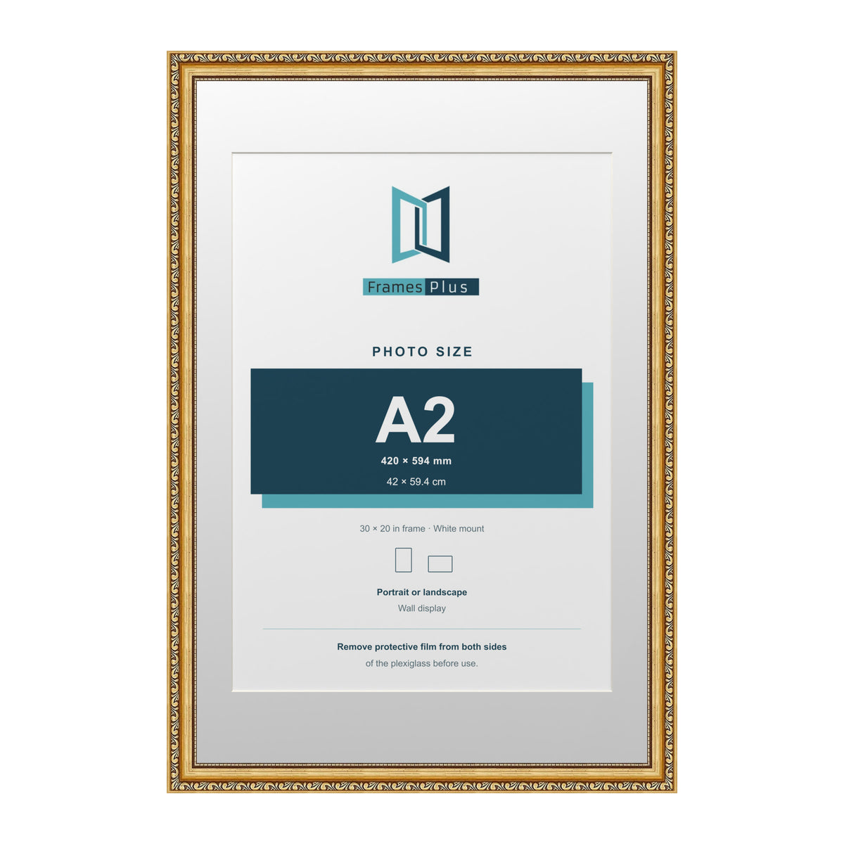 Louis Range Gold Picture, Photo & Poster Frame with White Mount - 30x20" Frame for A2 Photo, Gold