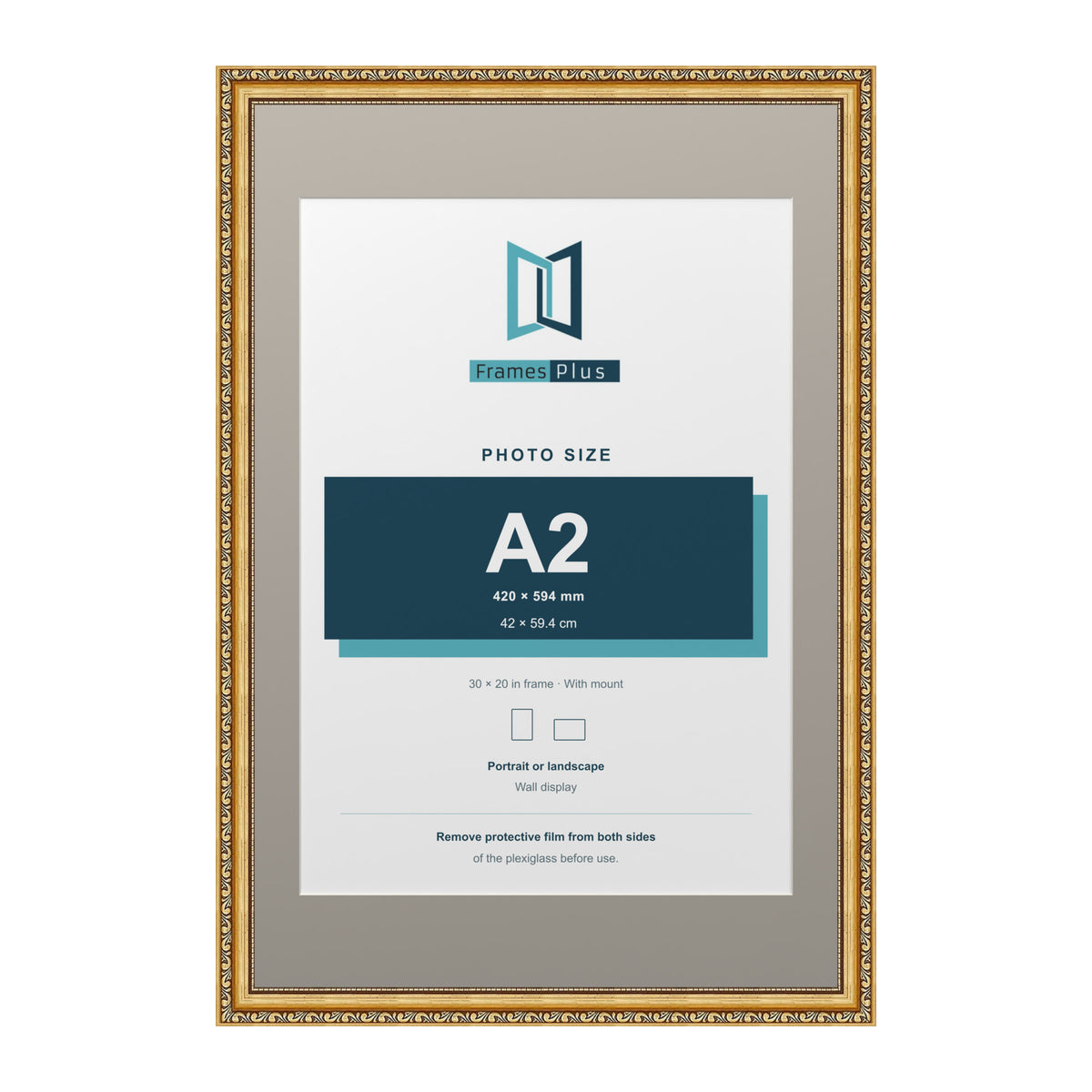 Louis Range Gold Picture, Photo & Poster Frame with Dawn Grey Mount - 30x20" Frame for A2 Photo, Gold