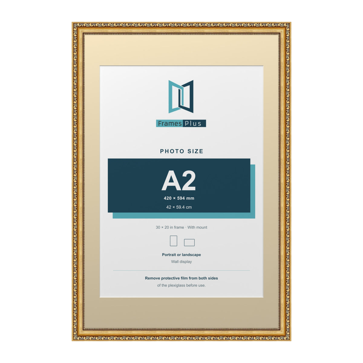 Louis Range Gold Picture, Photo & Poster Frame with Ivory Mount - 30x20" Frame for A2 Photo, Gold