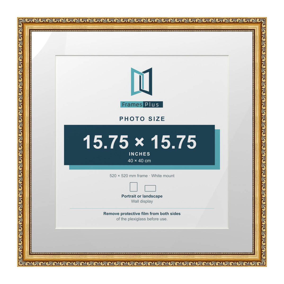 Louis Range Gold Picture, Photo & Poster Frame with White Mount - 52x52cm Frame for 40x40cm Photo, Gold