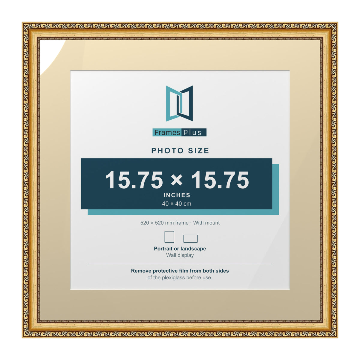 Louis Range Gold Picture, Photo & Poster Frame with Ivory Mount - 52x52cm Frame for 40x40cm Photo, Gold
