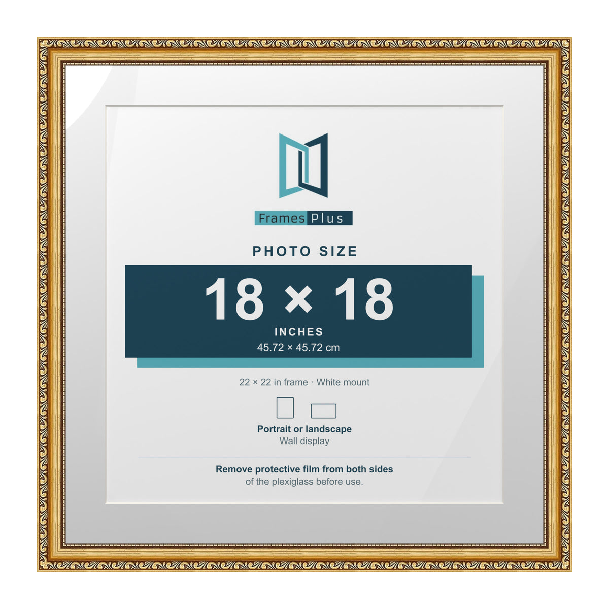 Louis Range Gold Picture, Photo & Poster Frame with White Mount - 22x22" Frame for 18x18" Photo, Gold