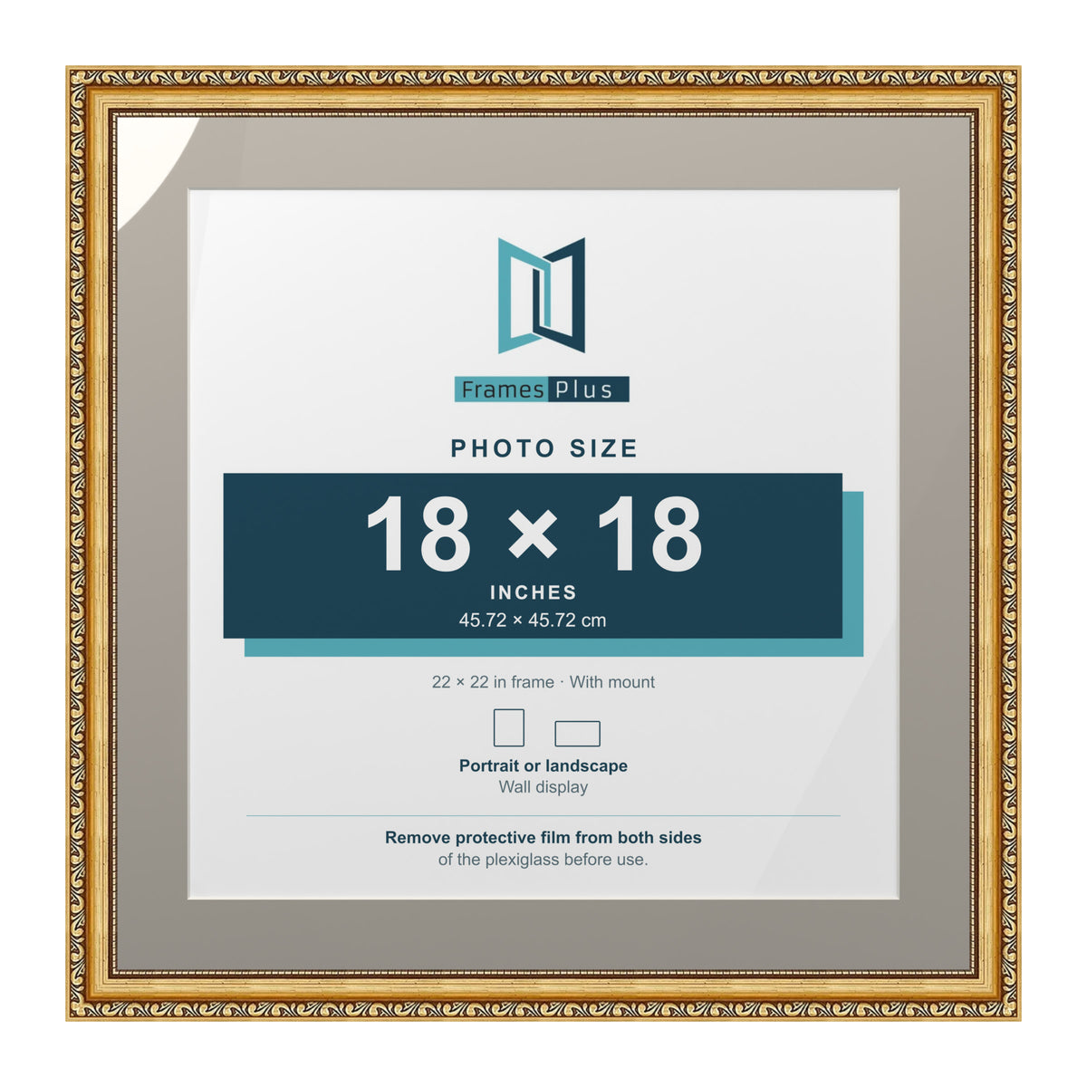 Louis Range Gold Picture, Photo & Poster Frame with Dawn Grey Mount - 22x22" Frame for 18x18" Photo, Gold