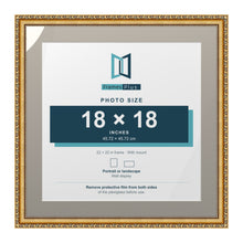 Louis Range Gold Picture, Photo & Poster Frame with Dawn Grey Mount - 22x22" Frame for 18x18" Photo, Gold