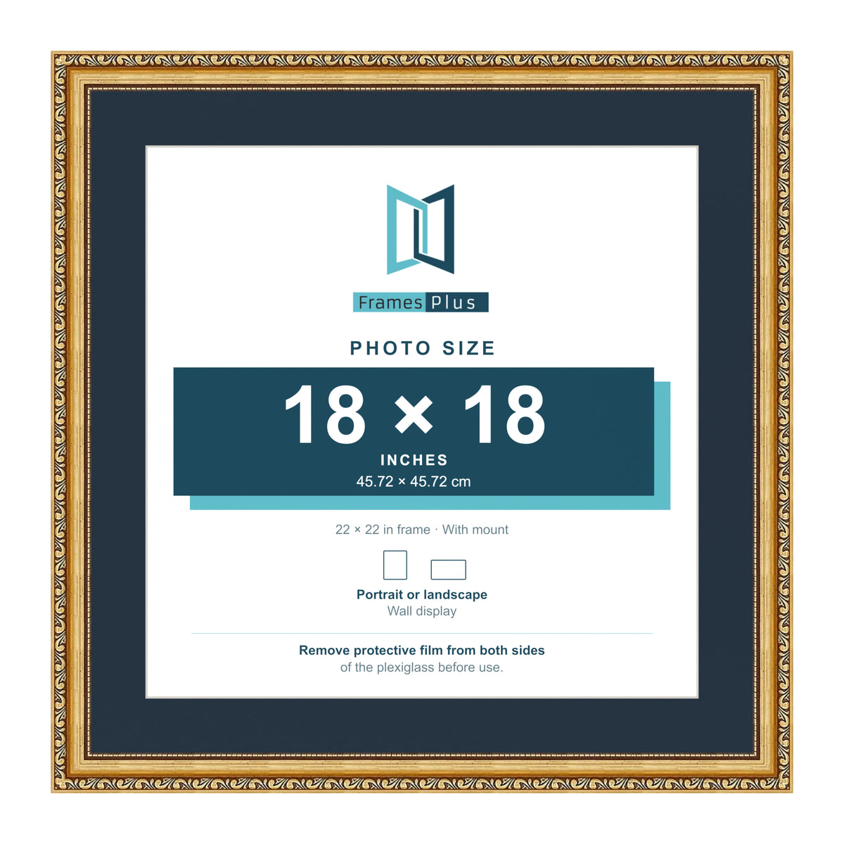 Louis Range Gold Picture, Photo & Poster Frame with Pacific Blue Mount - 22x22" Frame for 18x18" Photo, Gold
