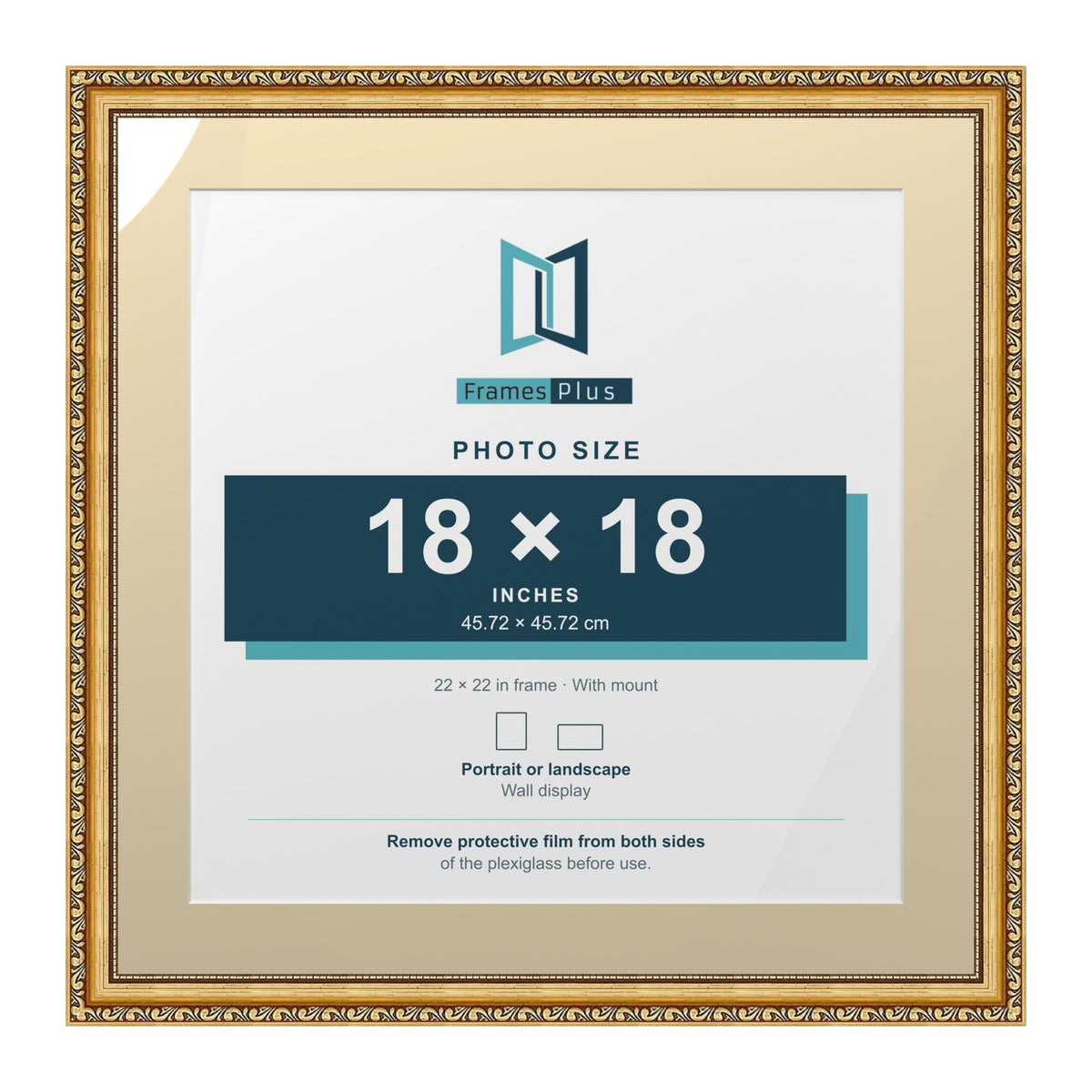 Louis Range Gold Picture, Photo & Poster Frame with Ivory Mount - 22x22" Frame for 18x18" Photo, Gold